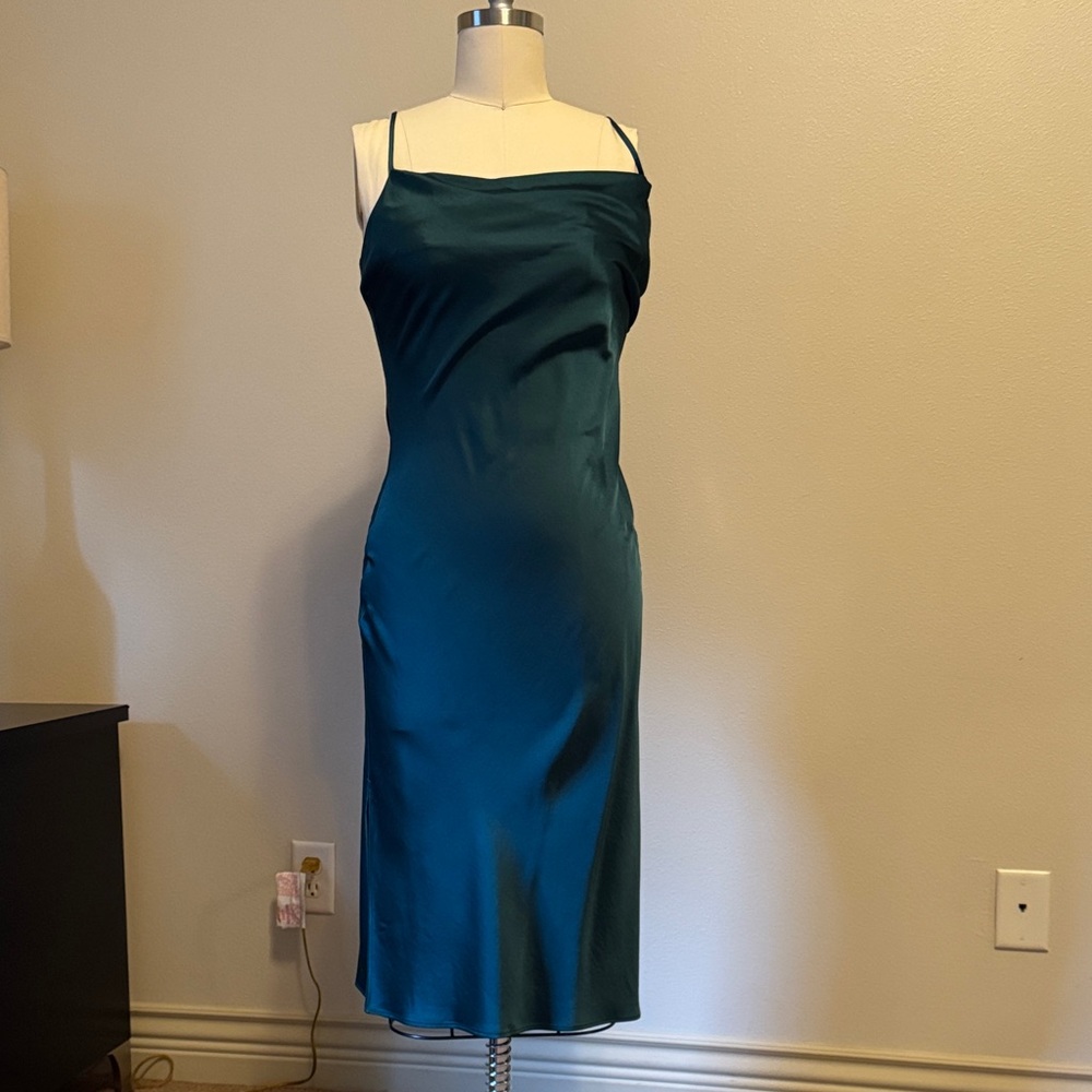 Express Green Satin Slip Midi Dress